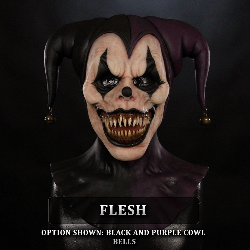 IN STOCK - Harlequin Flesh with Purple Black Cowl Bells - Female Fit