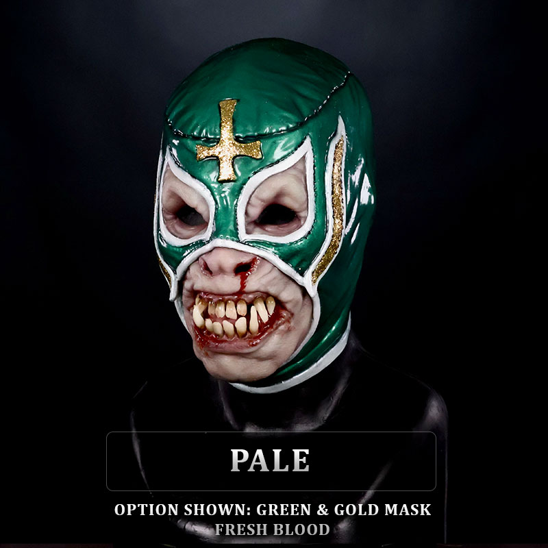 IN STOCK - Luchagore Pale with Gold & Green mask